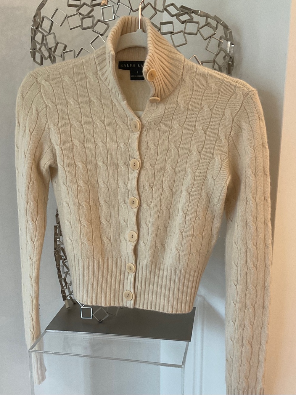 Ralph Lauren Ivory Cable-Knit Button Cardigan